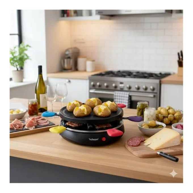 Raclette TECHWOOD 6 personnes- poelons avec manches coloré
