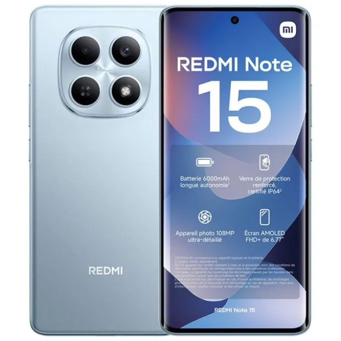 Smartphone XIAOMI Redmi Note 15 4G 256Go Bleu + Coque