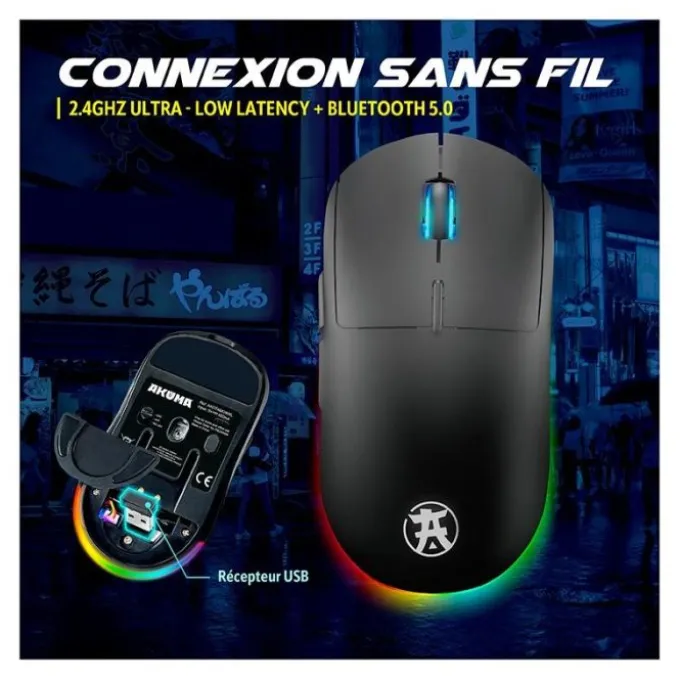 Souris gaming AKUMA OTAKU M06WL 7200Dpi avec base de recharge magnétique