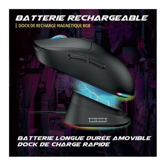 Souris gaming AKUMA OTAKU M06WL 7200Dpi avec base de recharge magnétique