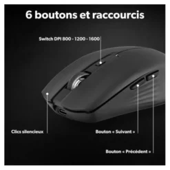 Souris rechargeable bluetooth DUAL CONNECT noire - GRADIENT