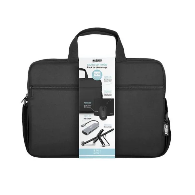Starter pack URBAN FACTORY sacoche + souris sans fil + hub + tapis de souris + support PC