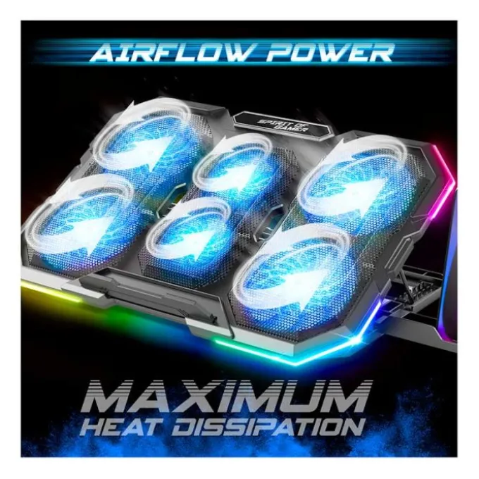 Support de refroidissement pour ordinateur SPIRIT OF GAMER Airblade 700 jusqu'à 17.6" RBG + support de téléphone