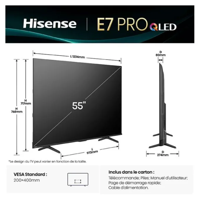 TV QLED 55" HISENSE 55E7Q PRO