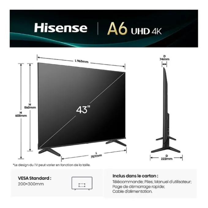 TV UHD 4K 43" HISENSE 43A6Q
