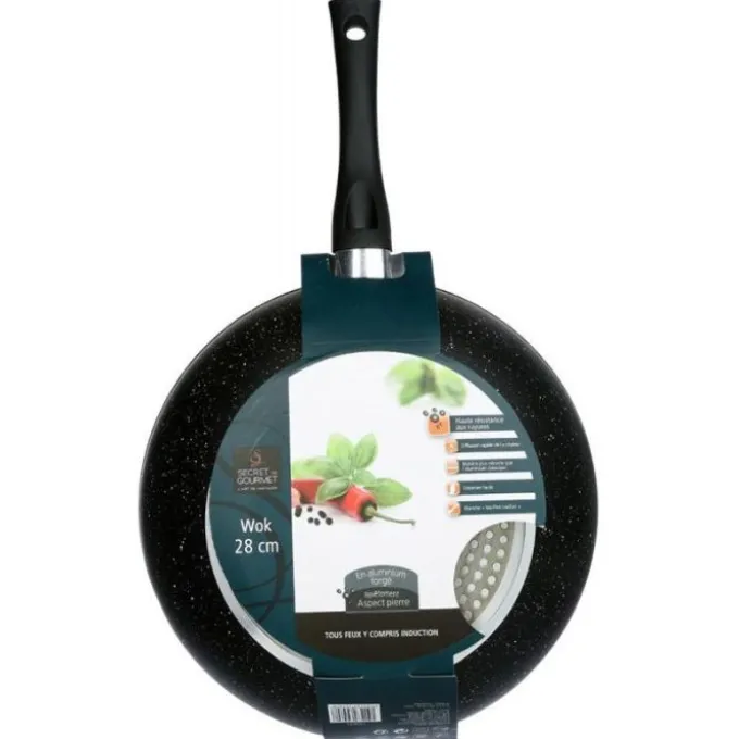 Wok 28cm aluminium forgé effet pierre tous feux dont induction